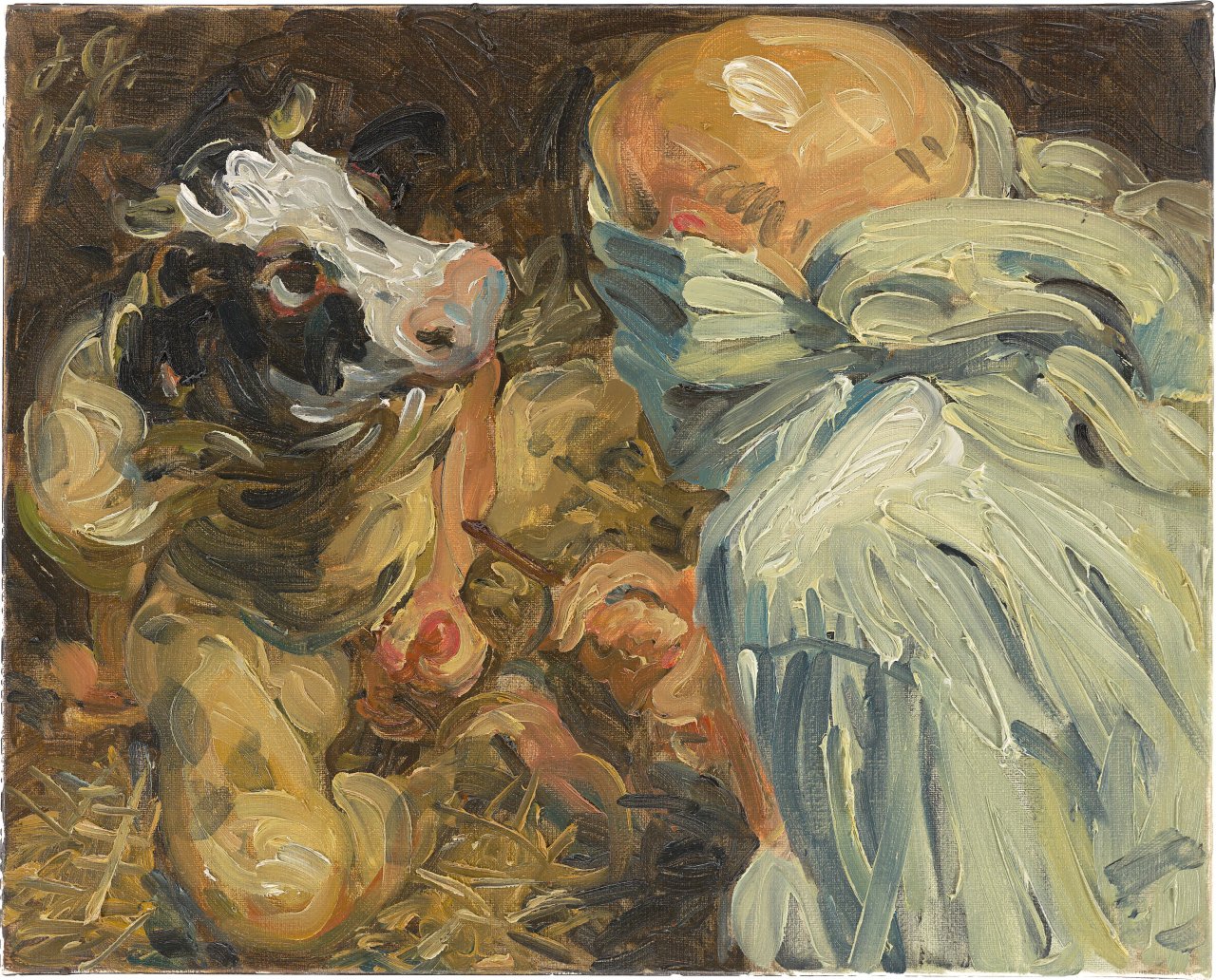 Auf diesem Bild ist das folgende Kunstwerk zu sehen: Johannes Grützke. „Theseus trifft den Minotaurus“. 2004.