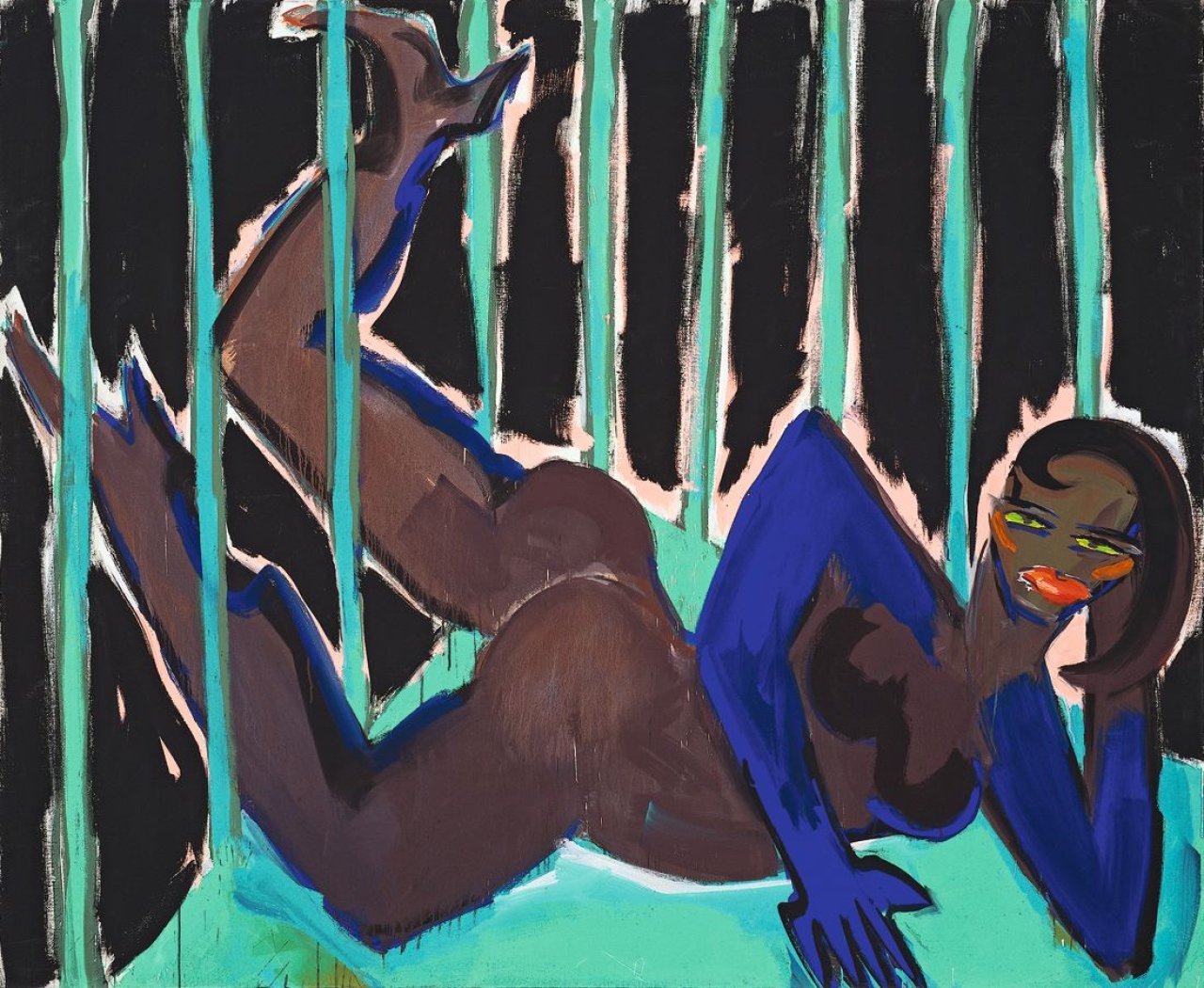 Auf diesem Bild ist das folgende Kunstwerk zu sehen: Elvira Bach. Im Käfig. 1983.