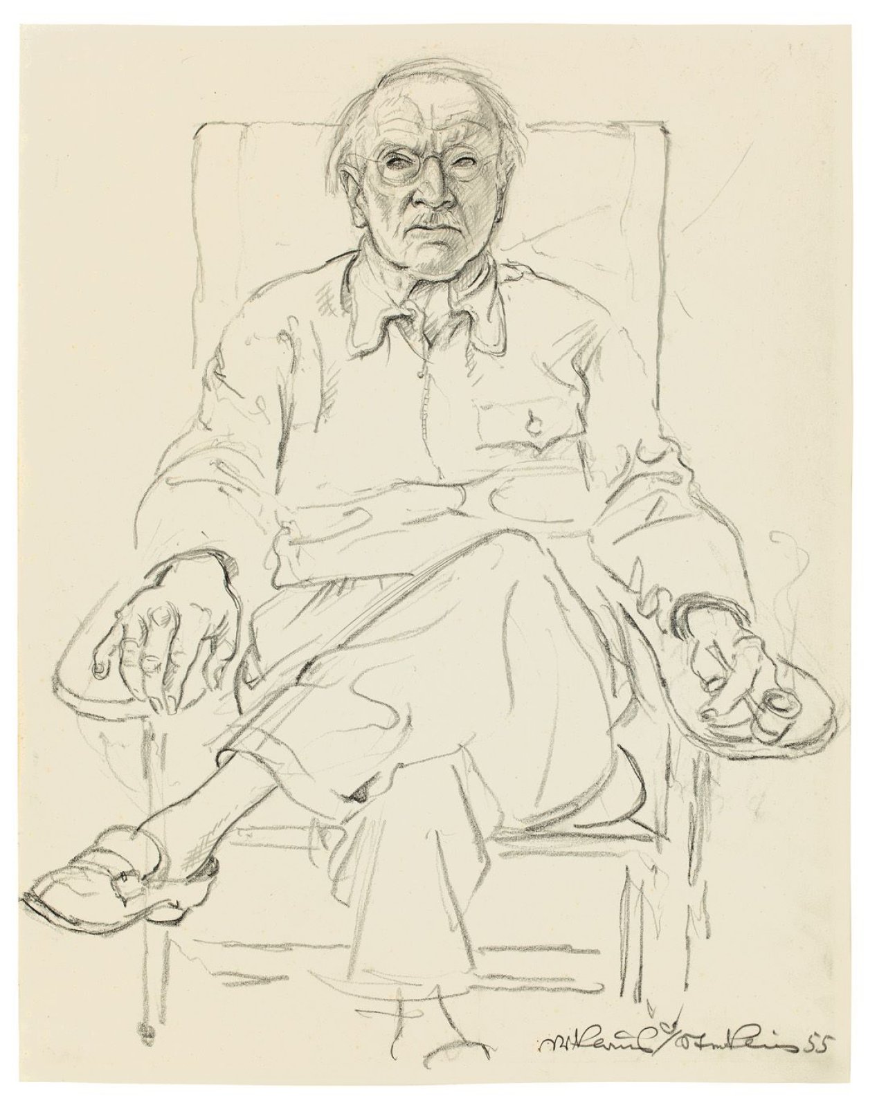 Auf diesem Bild ist das folgende Kunstwerk zu sehen: Niklaus Stoecklin. Portrait C.G. Jung. 1955.