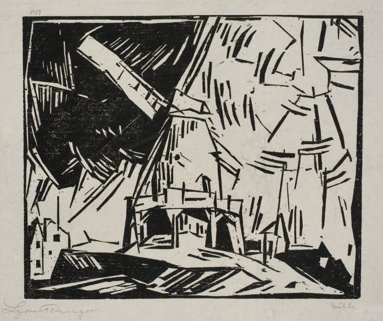 Auf diesem Bild ist das folgende Kunstwerk zu sehen: Lyonel Feininger. „Windmühle“. 1919.