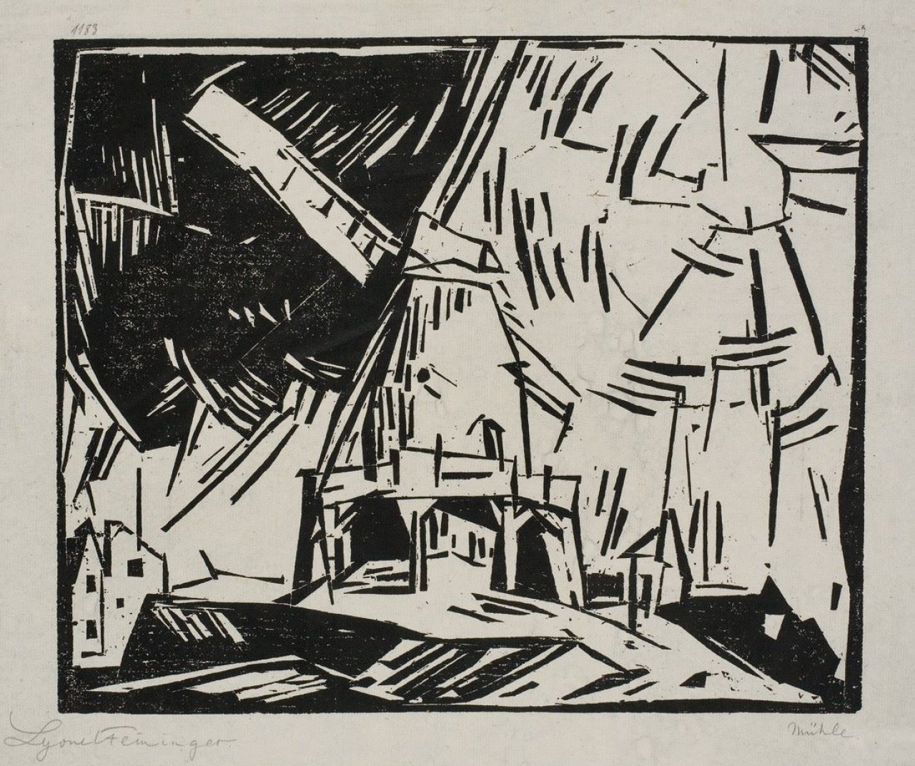 Auf diesem Bild ist das folgende Kunstwerk zu sehen: Lyonel Feininger. „Windmühle“. 1919.