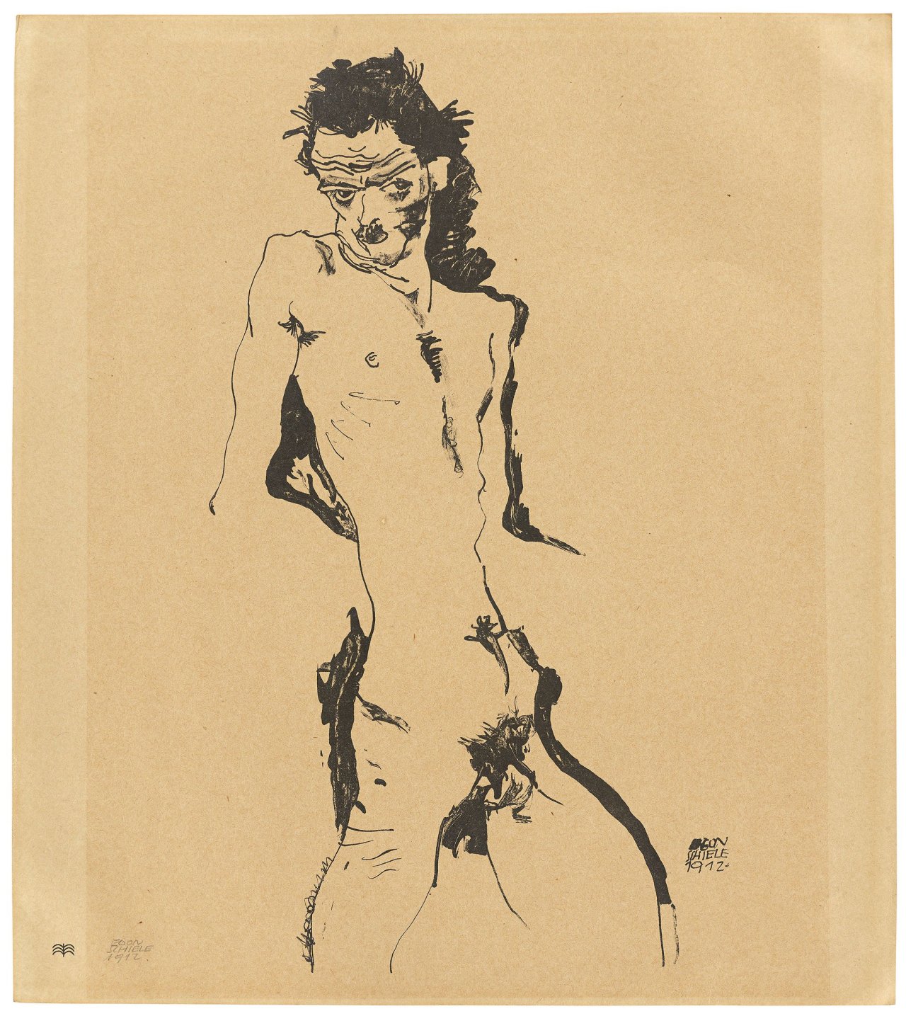 Auf diesem Bild ist das folgende Kunstwerk zu sehen: Egon Schiele. „Männlicher Akt (Selbstbildnis) I“. 1912.