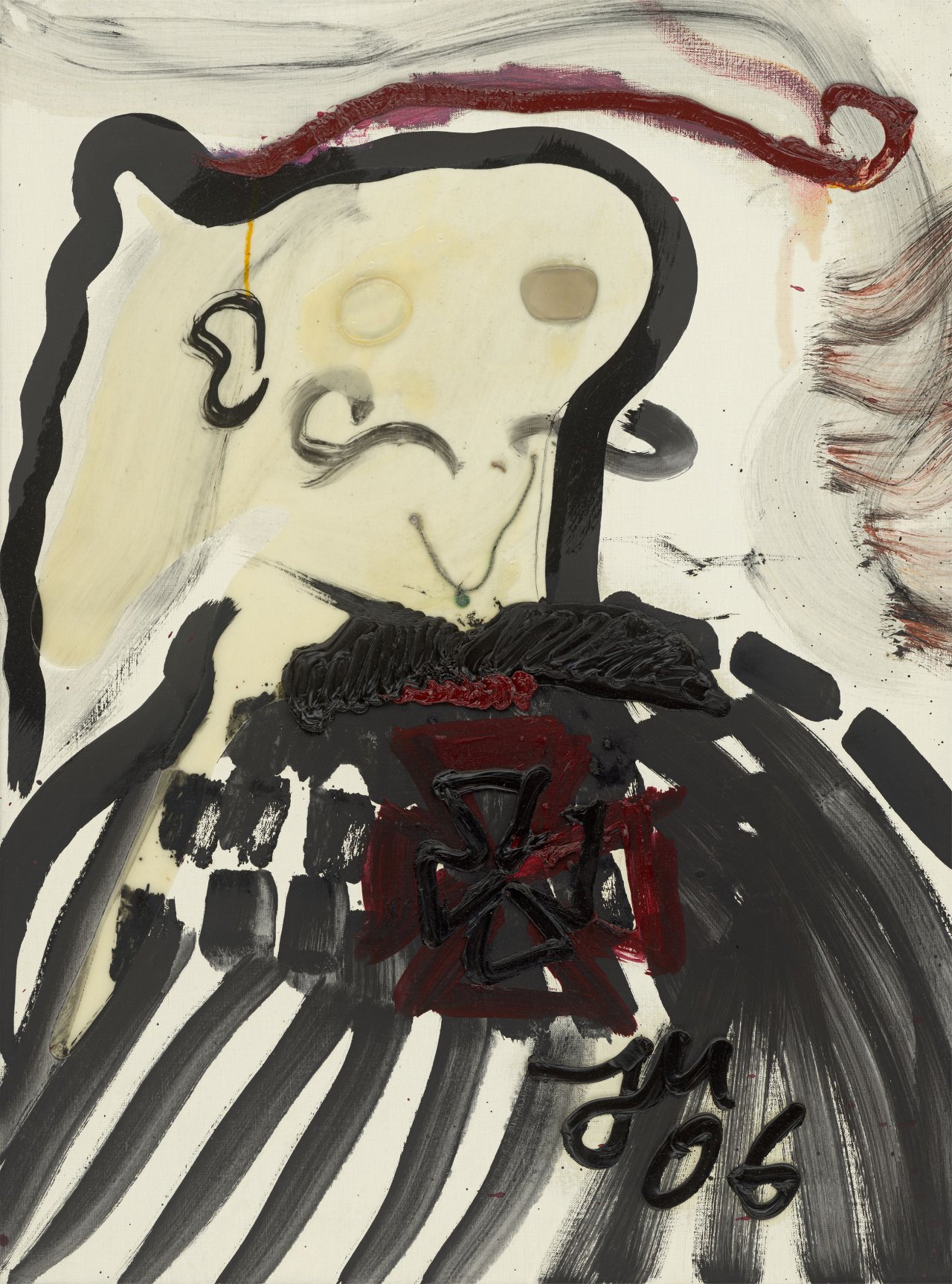 Auf diesem Bild ist das folgende Kunstwerk zu sehen: Jonathan Meese. „DAS SÜSSESTE MÄDCHEN FRÄULEIN NIETZSCHL - DIRN IST FREI“. 2006.
