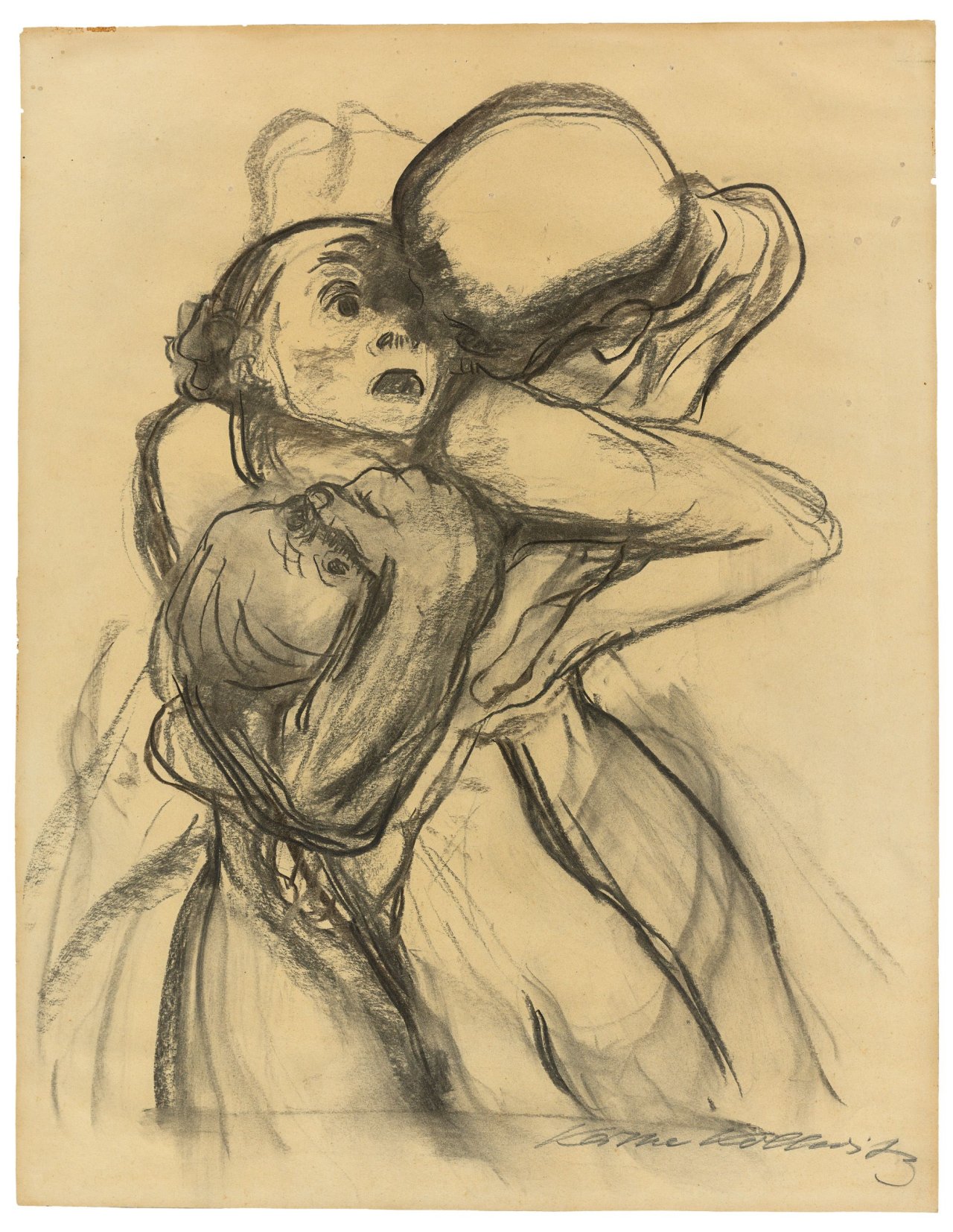 Auf diesem Bild ist das folgende Kunstwerk zu sehen: Käthe Kollwitz. „Der Tod greift nach den Kindern“. Um 1921/22.