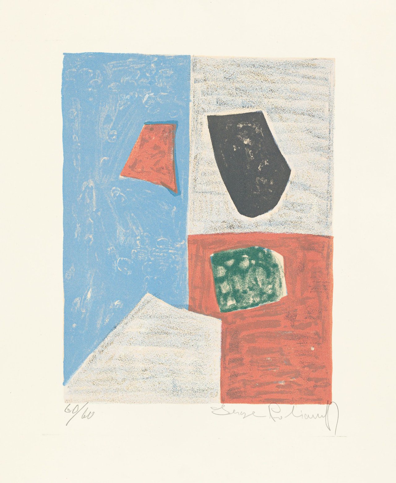 Auf diesem Bild ist das folgende Kunstwerk zu sehen: Serge Poliakoff. „Komposition in Rosa, Rot und Blau“. 1958.