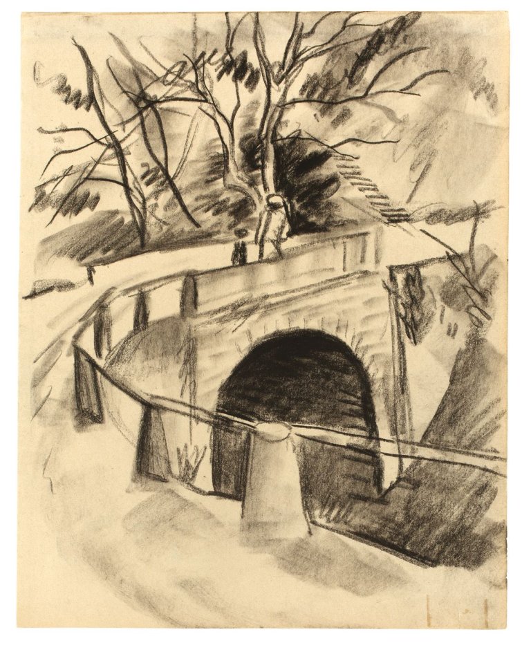 Auf diesem Bild ist das folgende Kunstwerk zu sehen: August Macke. „Brücke über den Bach“. 1913.