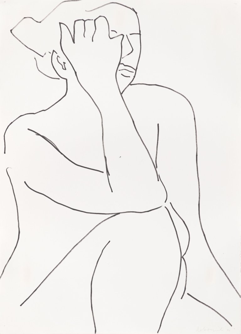 Auf diesem Bild ist das folgende Kunstwerk zu sehen: Jiří Georg Dokoupil. Sitzender Frauenakt mit aufgestütztem Arm. 1990.