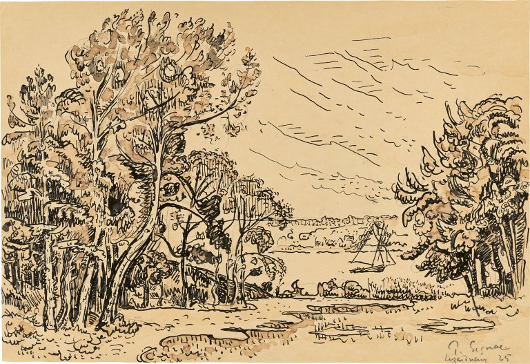 Auf diesem Bild ist das folgende Kunstwerk zu sehen: Paul Signac. Landschaft bei Lézardrieux. 1925.