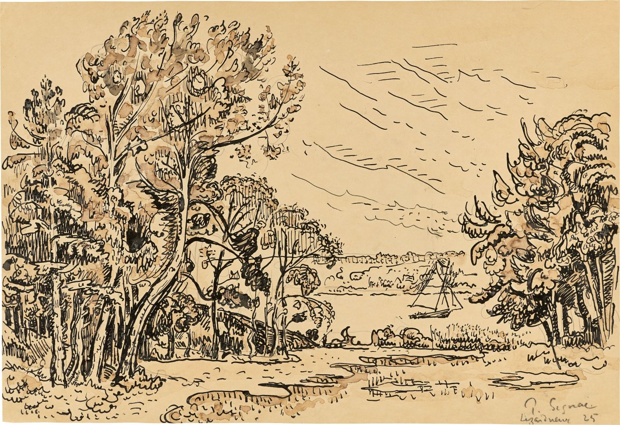 Auf diesem Bild ist das folgende Kunstwerk zu sehen: Paul Signac. Landschaft bei Lézardrieux. 1925.