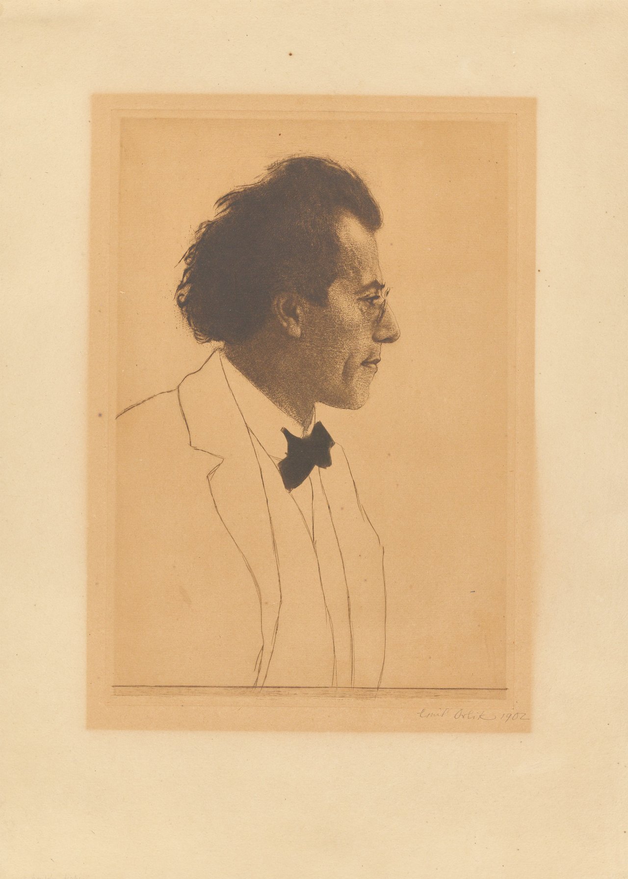 Auf diesem Bild ist das folgende Kunstwerk zu sehen: Emil Orlik. Gustav Mahler. 1902.