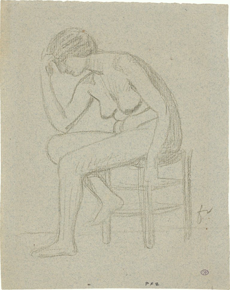 Auf diesem Bild ist das folgende Kunstwerk zu sehen: Félix Vallotton. Weibliches Modell auf einem Hocker.