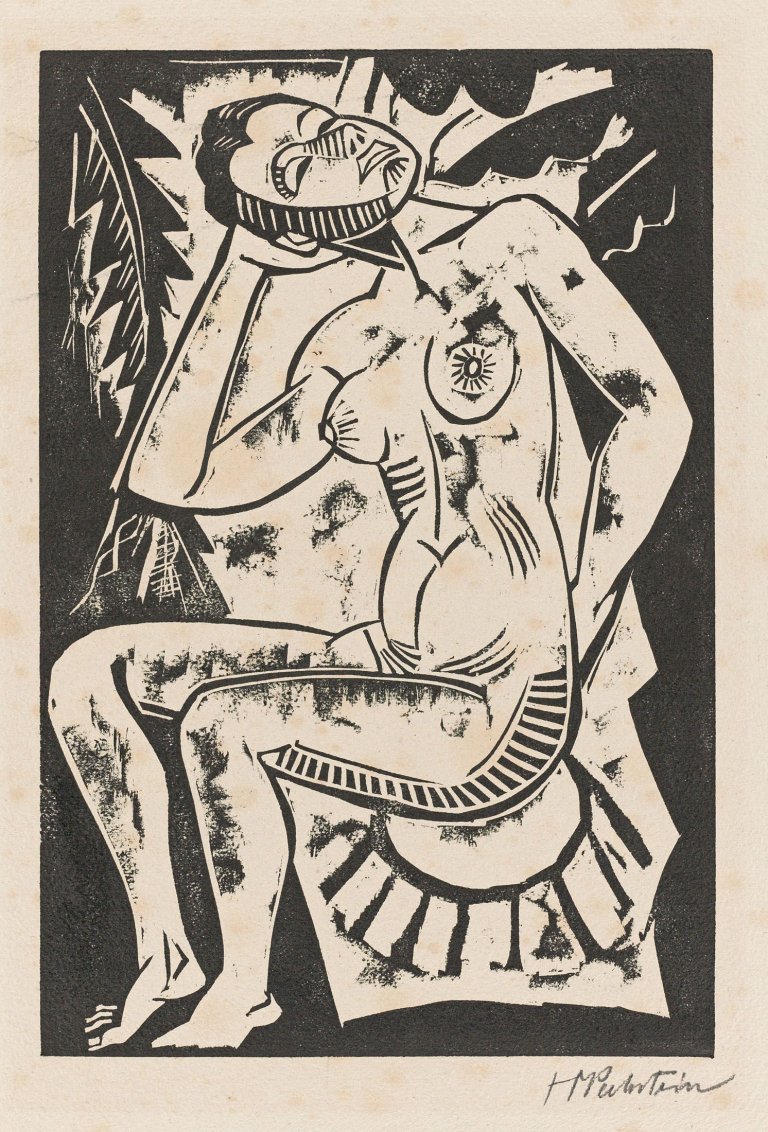 Auf diesem Bild ist das folgende Kunstwerk zu sehen: Max Pechstein. „Sitzender Akt“. 1918.