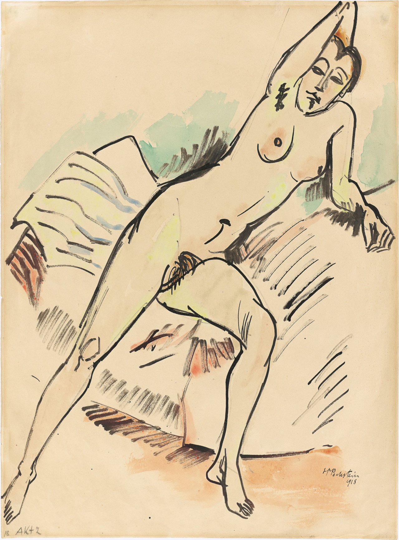 Auf diesem Bild ist das folgende Kunstwerk zu sehen: Max Pechstein. „Akt 2“. 1918.