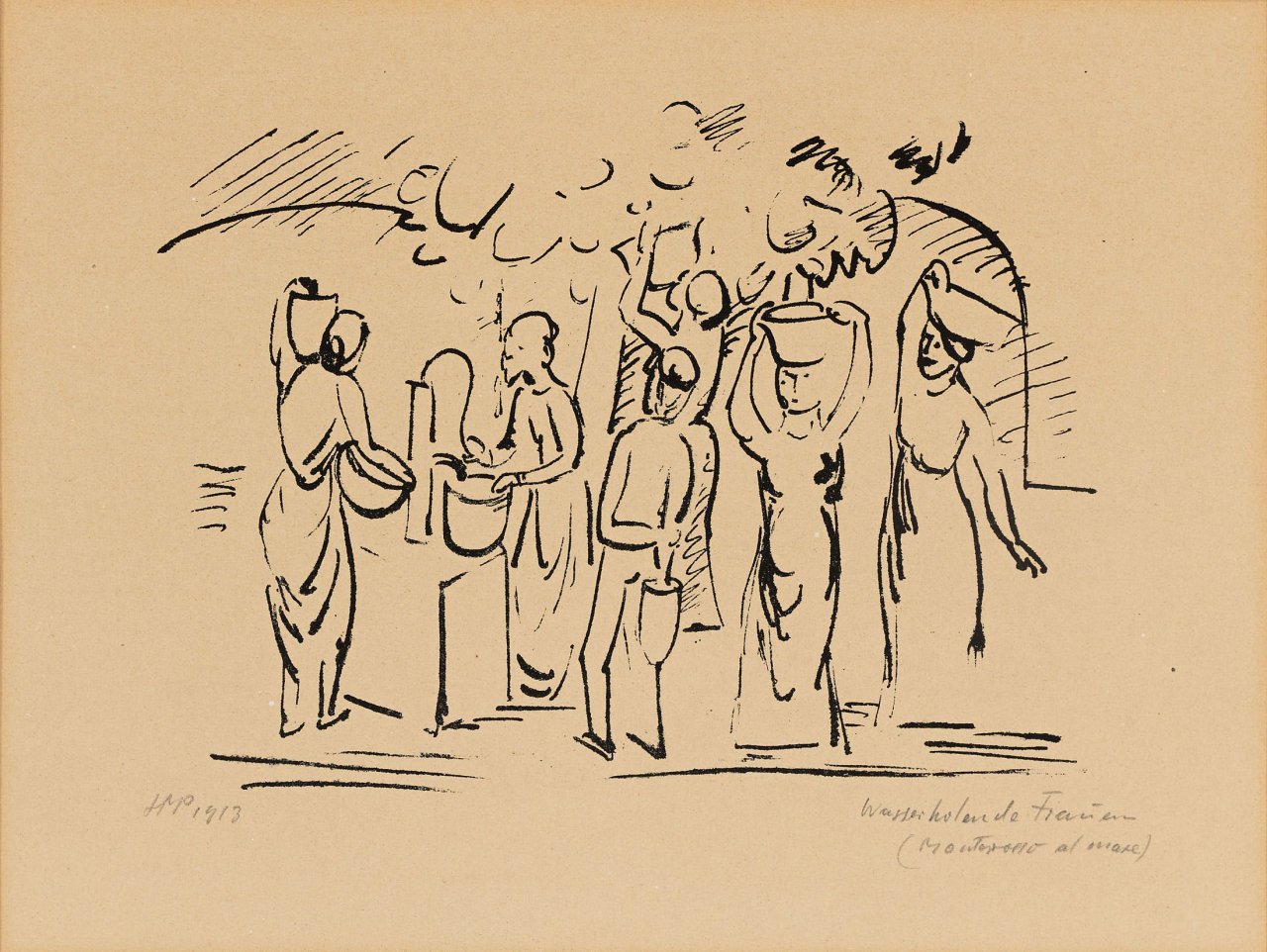 Auf diesem Bild ist das folgende Kunstwerk zu sehen: Max Pechstein. „Wasserholende Frauen (Monterosso al mare)“. 1913.