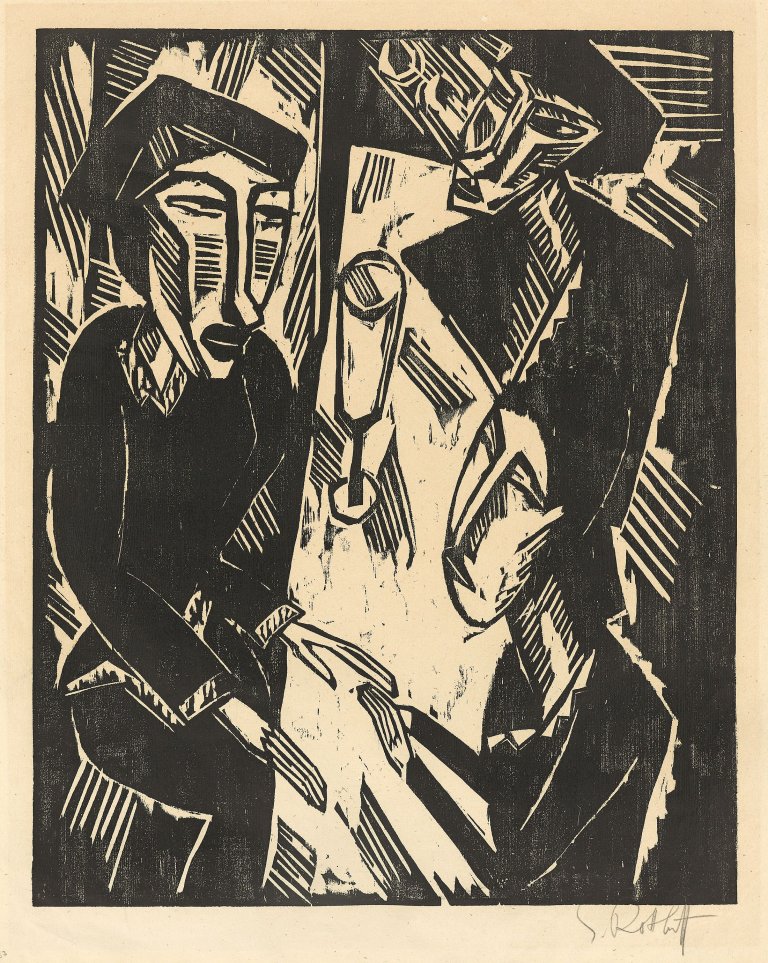 Auf diesem Bild ist das folgende Kunstwerk zu sehen: Karl Schmidt-Rottluff. „Drei am Tisch“. 1914.