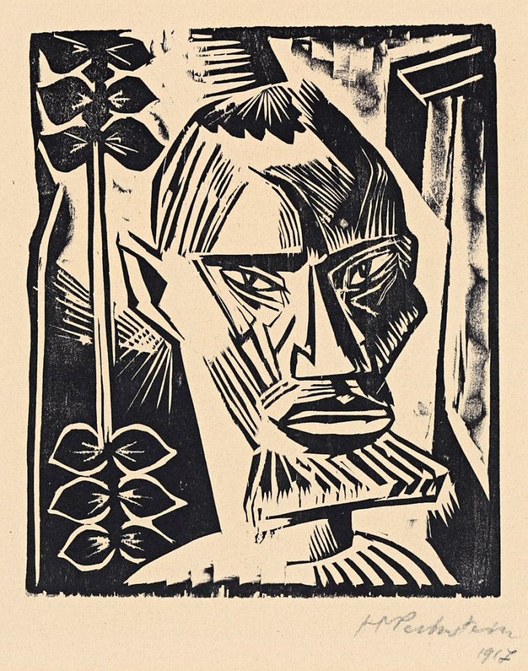 Auf diesem Bild ist das folgende Kunstwerk zu sehen: Max Pechstein. „Eibedul (Aus: Köpfe)“. 1917.