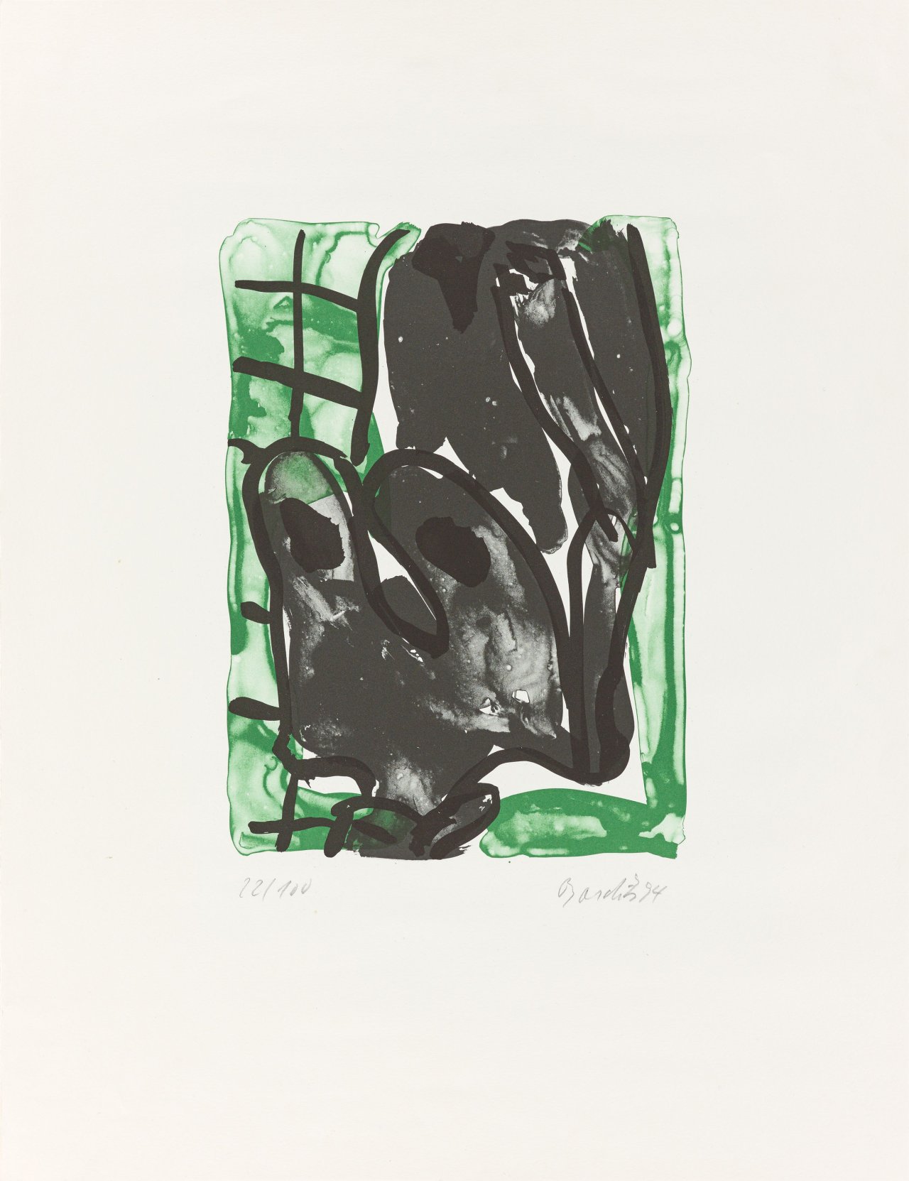 Auf diesem Bild ist das folgende Kunstwerk zu sehen: Georg Baselitz. Ohne Titel (Weiblicher Akt). 1994.