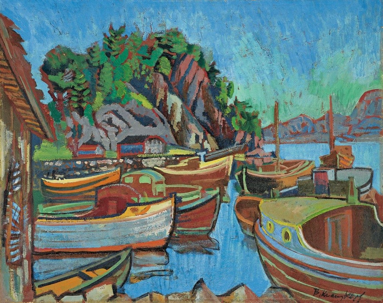 Auf diesem Bild ist das folgende Kunstwerk zu sehen: Bruno Krauskopf. Hafen mit Booten.