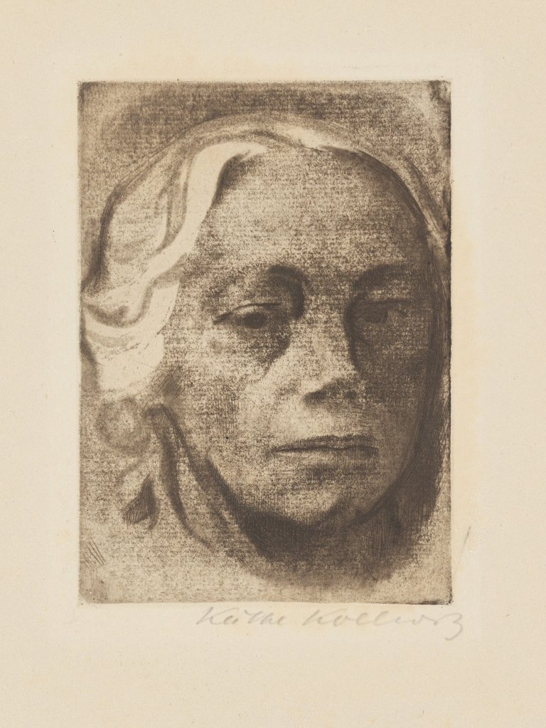 Auf diesem Bild ist das folgende Kunstwerk zu sehen: Käthe Kollwitz. „Selbstbildnis“. 1912/um 1920.