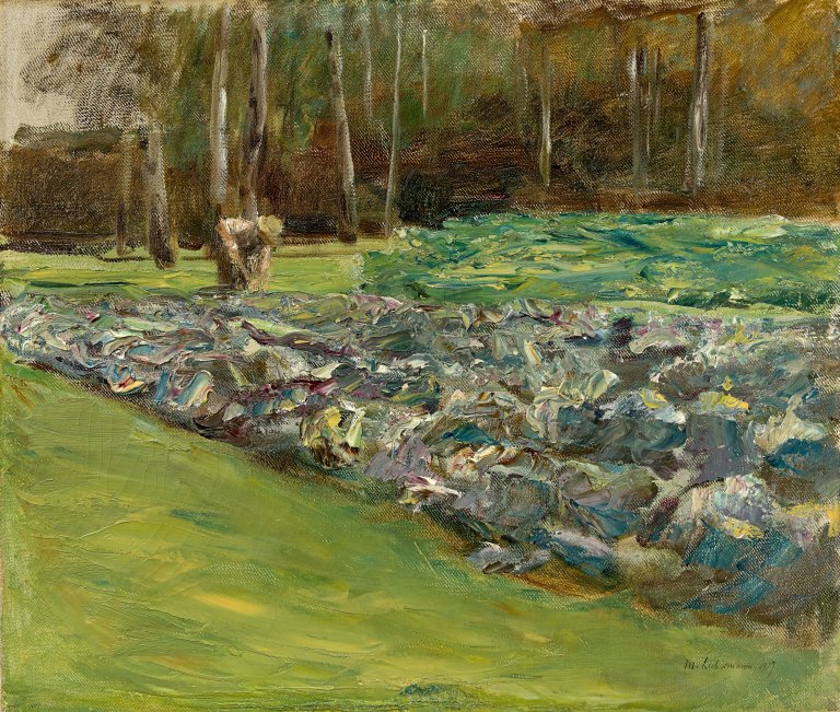 Auf diesem Bild ist das folgende Kunstwerk zu sehen: Max Liebermann. „Mann im Kohlfeld – Wannseegarten“. 1917.