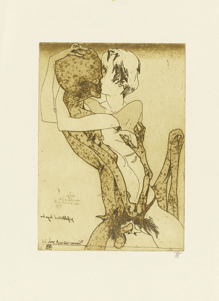 Auf diesem Bild ist das folgende Kunstwerk zu sehen: Horst Janssen. „Liebesszene“. 1985.