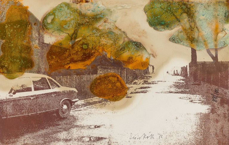 Auf diesem Bild ist das folgende Kunstwerk zu sehen: Dieter Roth. „In Oelper scheperts (Braunschweiger Landschaft mit Käsebäumen)“. 1973.