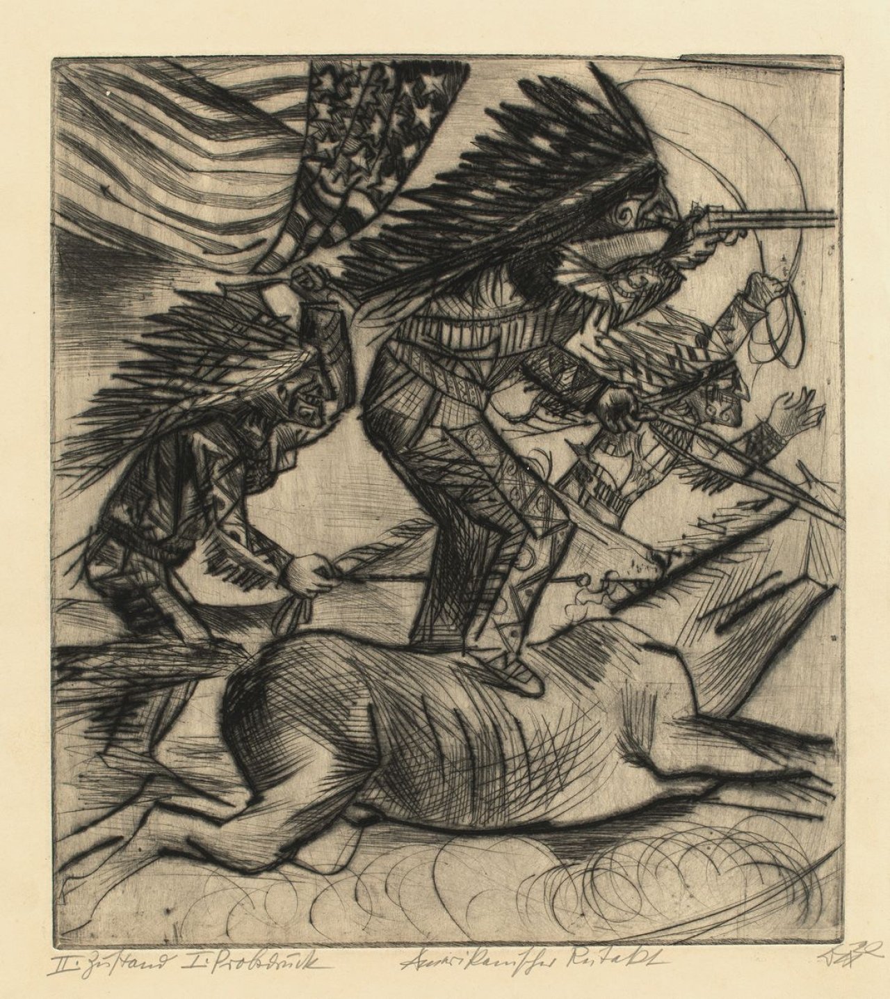 Auf diesem Bild ist das folgende Kunstwerk zu sehen: Otto Dix. „Amerikanischer Reitakt“. 1922.