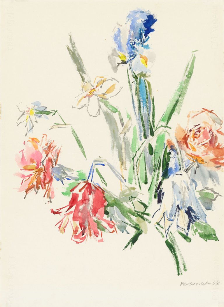 Auf diesem Bild ist das folgende Kunstwerk zu sehen: Oskar Kokoschka. Iris, Tulpen, Narzissen und Rosen. 1968.