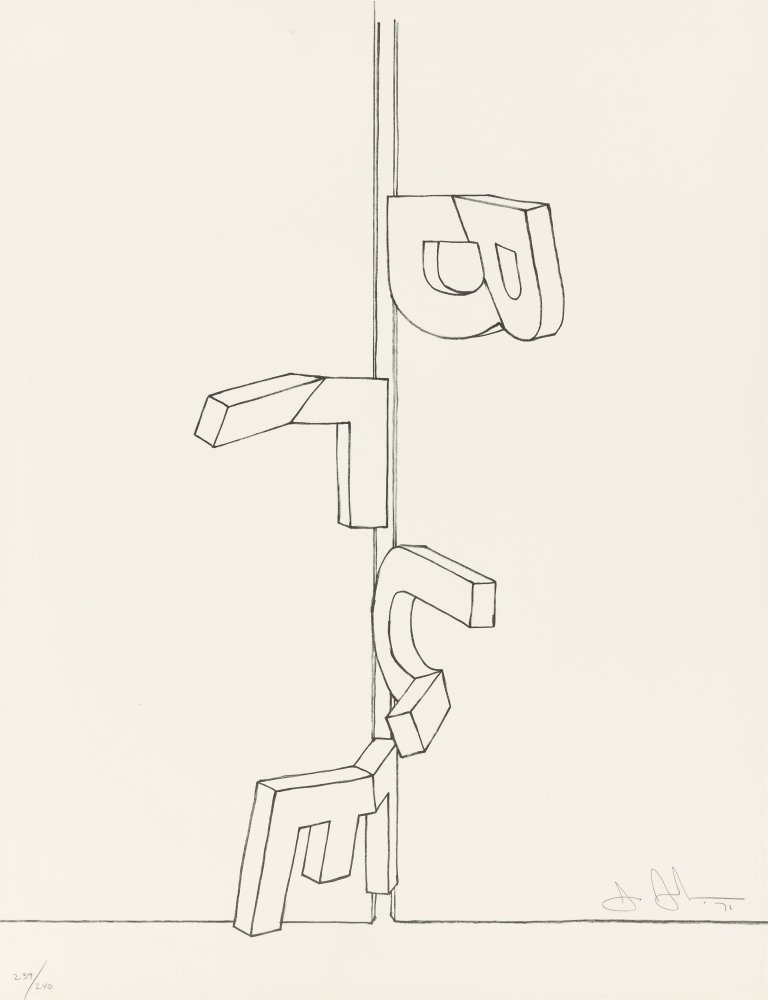 Auf diesem Bild ist das folgende Kunstwerk zu sehen: Jasper Johns. „Bent Blue'“. 1971.