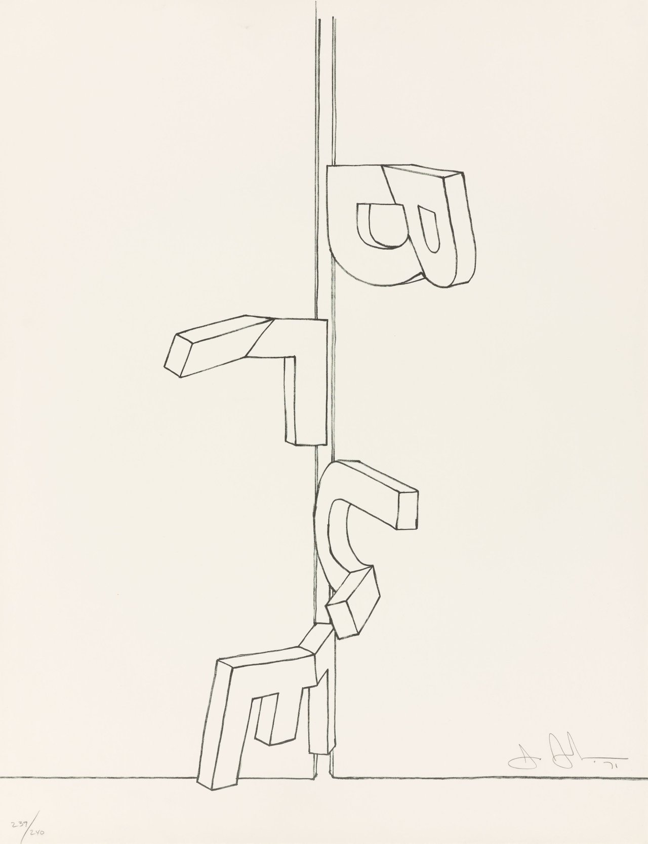 Auf diesem Bild ist das folgende Kunstwerk zu sehen: Jasper Johns. „Bent Blue'“. 1971.