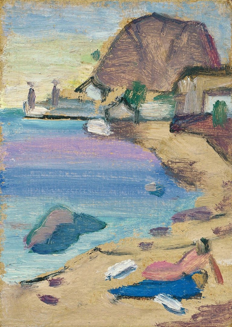 Auf diesem Bild ist das folgende Kunstwerk zu sehen: Gabriele Münter. Am Strand (Südfrankreich).