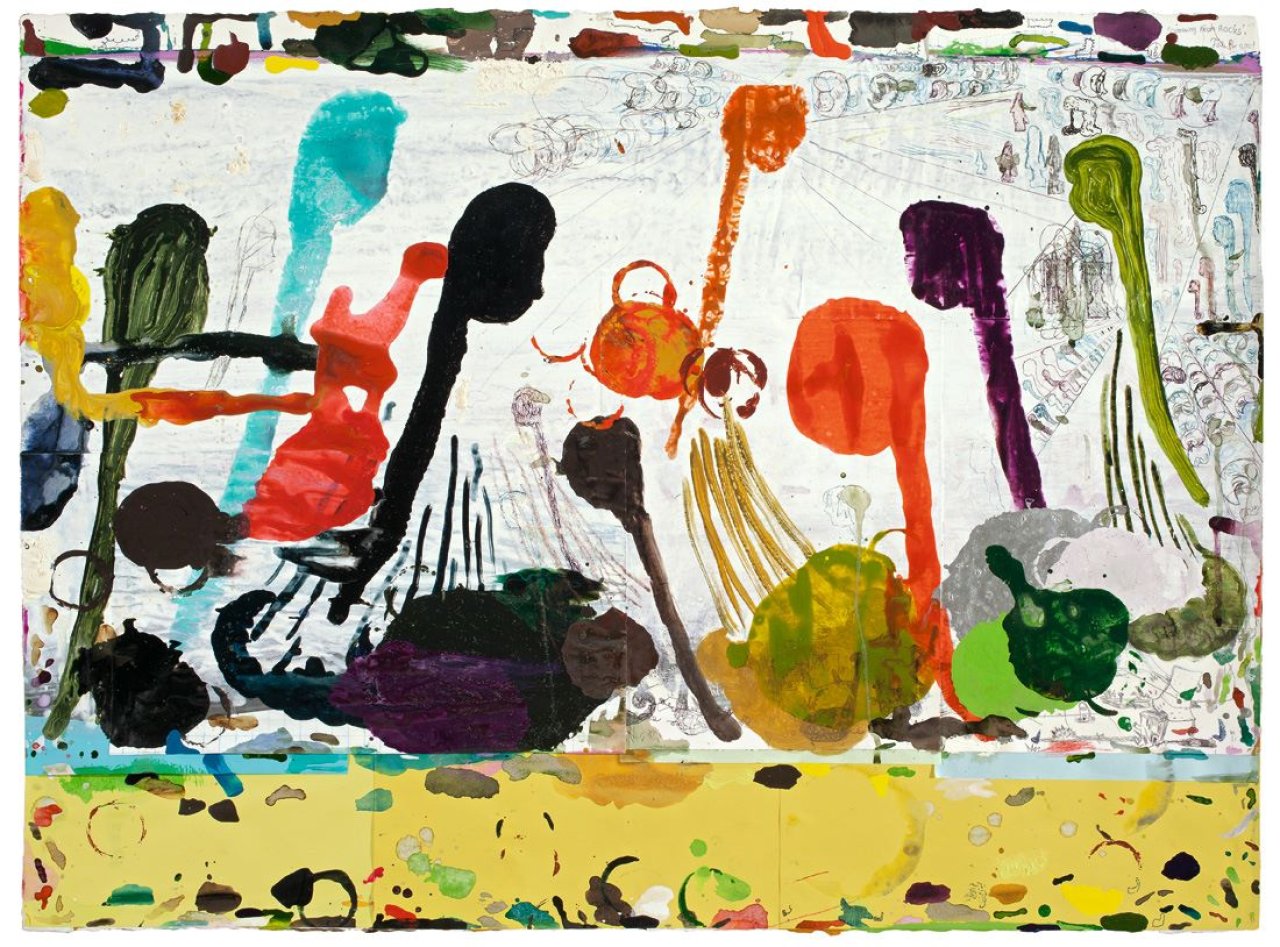 Auf diesem Bild ist das folgende Kunstwerk zu sehen:  Tal R (d.i. Tal Rosenzweig). „Coming from Rocks No. 18“. 2001.