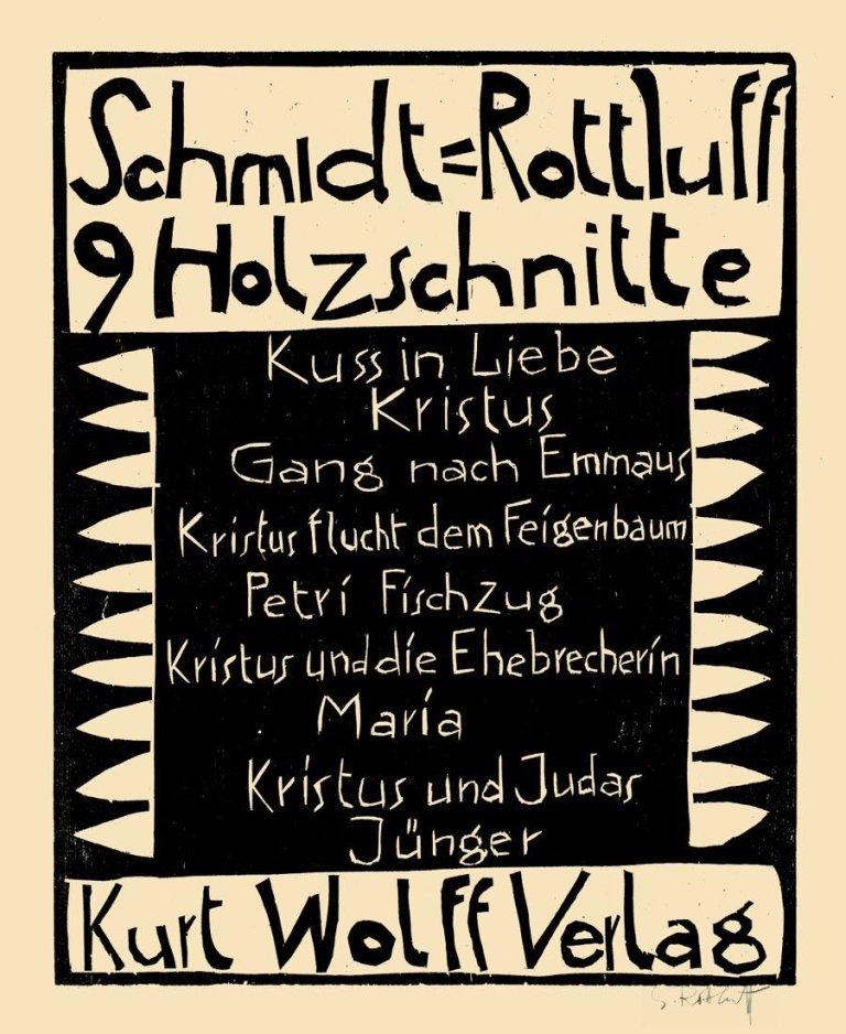 Auf diesem Bild ist das folgende Kunstwerk zu sehen: Karl Schmidt-Rottluff. „Titelblatt zur Holzschnittmappe im Kurt Wolff Verlag“. 1918.