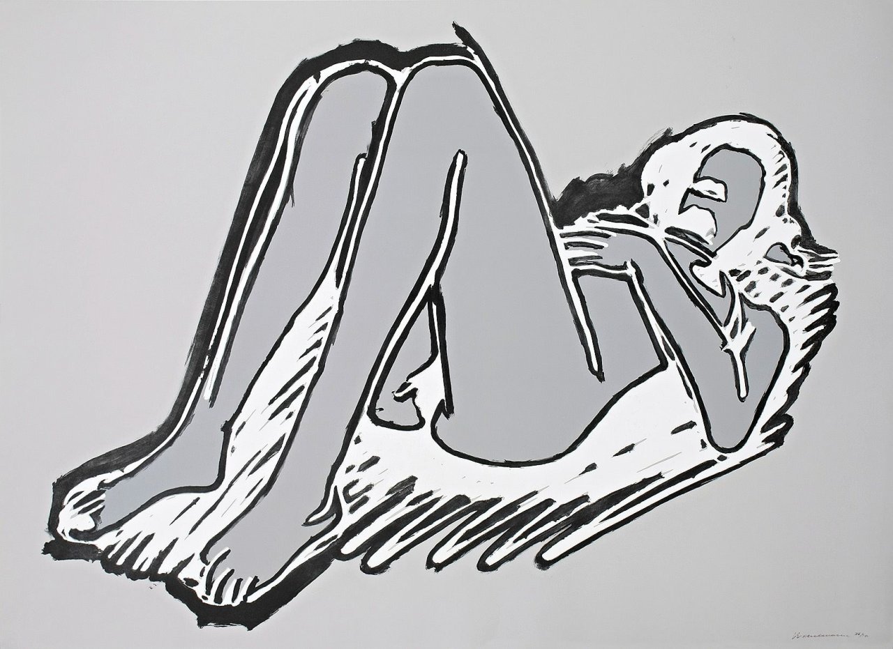 Auf diesem Bild ist das folgende Kunstwerk zu sehen: Tom Wesselmann. Monica reclining on back, knees up. 1990.