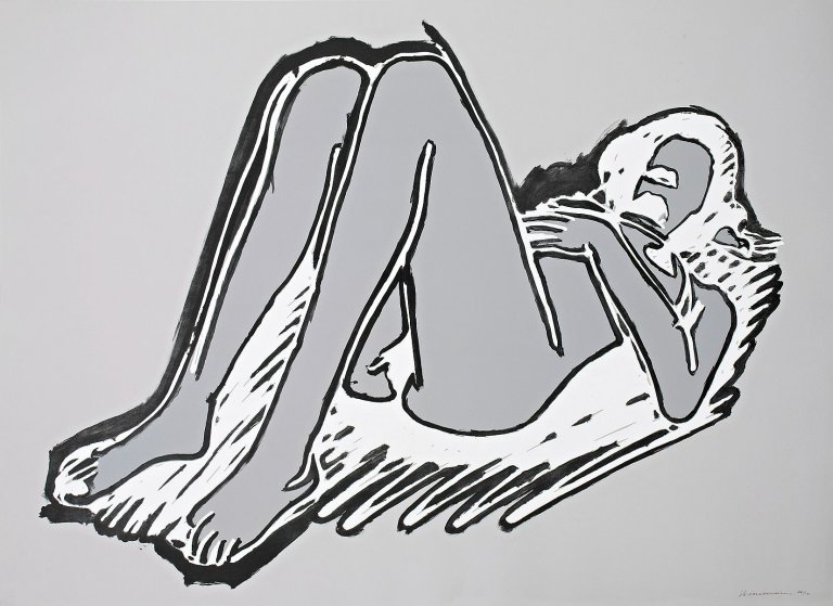 Auf diesem Bild ist das folgende Kunstwerk zu sehen: Tom Wesselmann. Monica reclining on back, knees up. 1990.