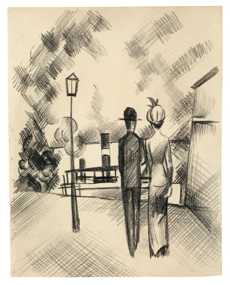 Auf diesem Bild ist das folgende Kunstwerk zu sehen: August Macke. „Paar auf dem Weg zum Schiff“. 1913.