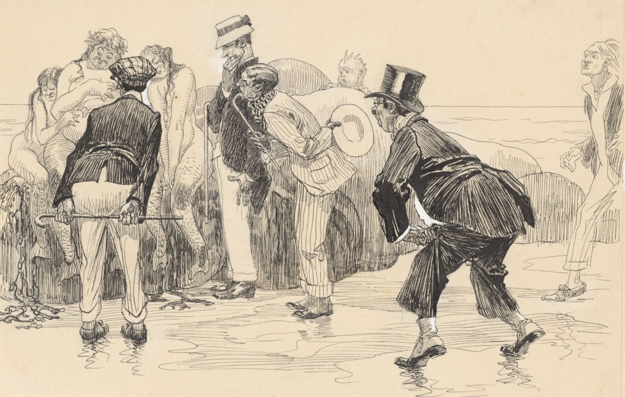 Auf diesem Bild ist das folgende Kunstwerk zu sehen: Heinrich Kley. Die Überraschung.