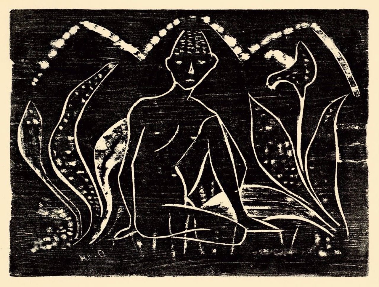 This picture shows the following artwork: Otto Mueller. „Knabe zwischen Blattpflanzen (Knabe im Schilf)“. 1912.