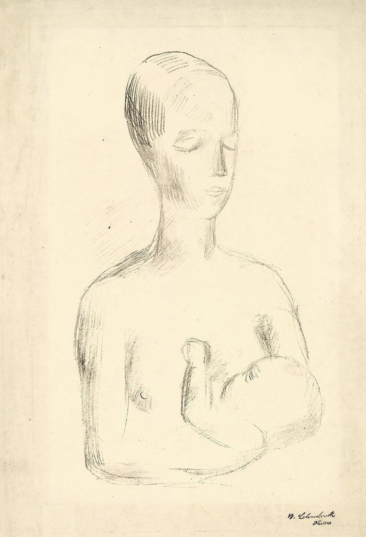 Auf diesem Bild ist das folgende Kunstwerk zu sehen: Wilhelm Lehmbruck. „Mutter und Kind III“. Um 1917.