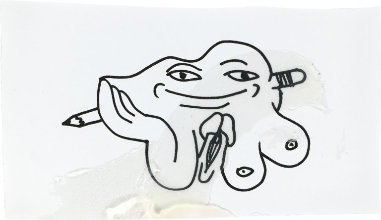 Auf diesem Bild ist das folgende Kunstwerk zu sehen: Seth Price. „WROK, FMAILY & FRIEDNS“. 2009.
