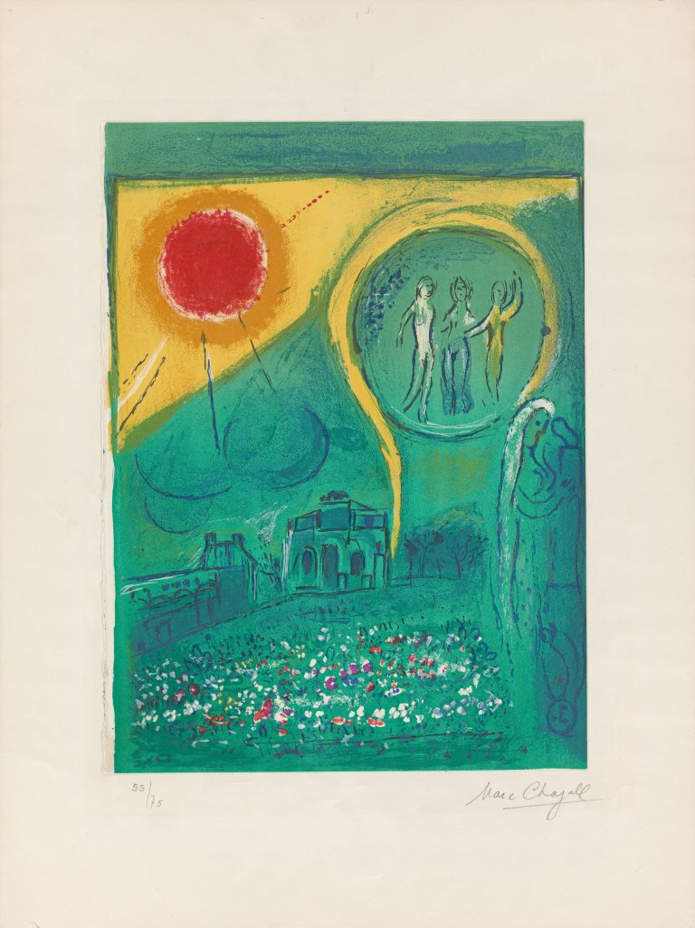 Auf diesem Bild ist das folgende Kunstwerk zu sehen: Marc Chagall. „Le carrousel du Louvre“. 1954.