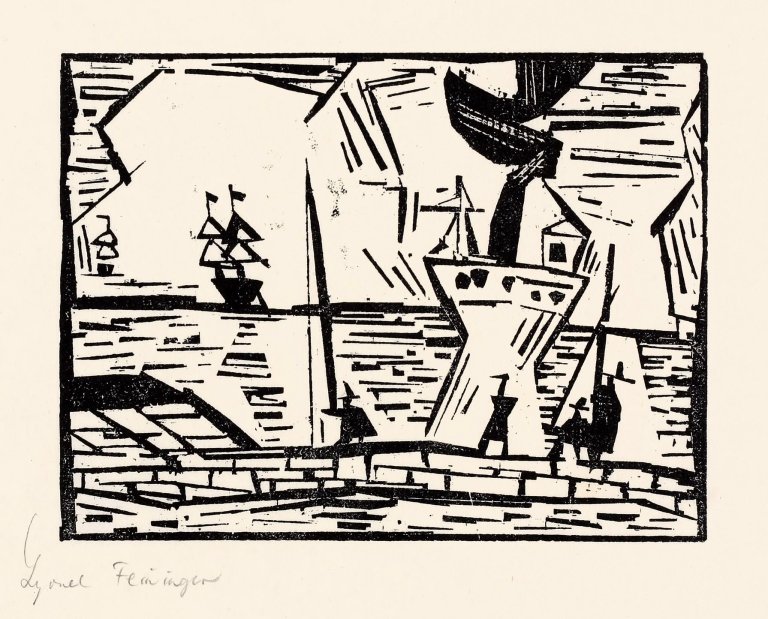 Auf diesem Bild ist das folgende Kunstwerk zu sehen: Lyonel Feininger. „Auf der Quaimauer“. 1921.