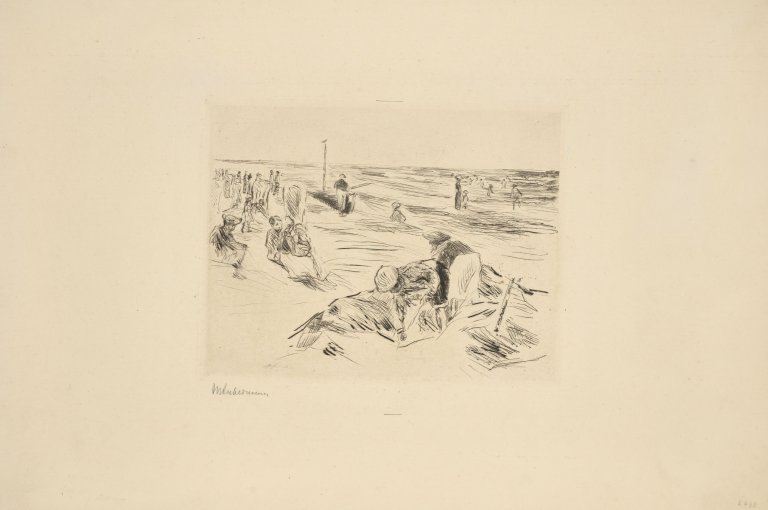 Auf diesem Bild ist das folgende Kunstwerk zu sehen: Max Liebermann. „Strandszene mit Strandkörben“. 1914.