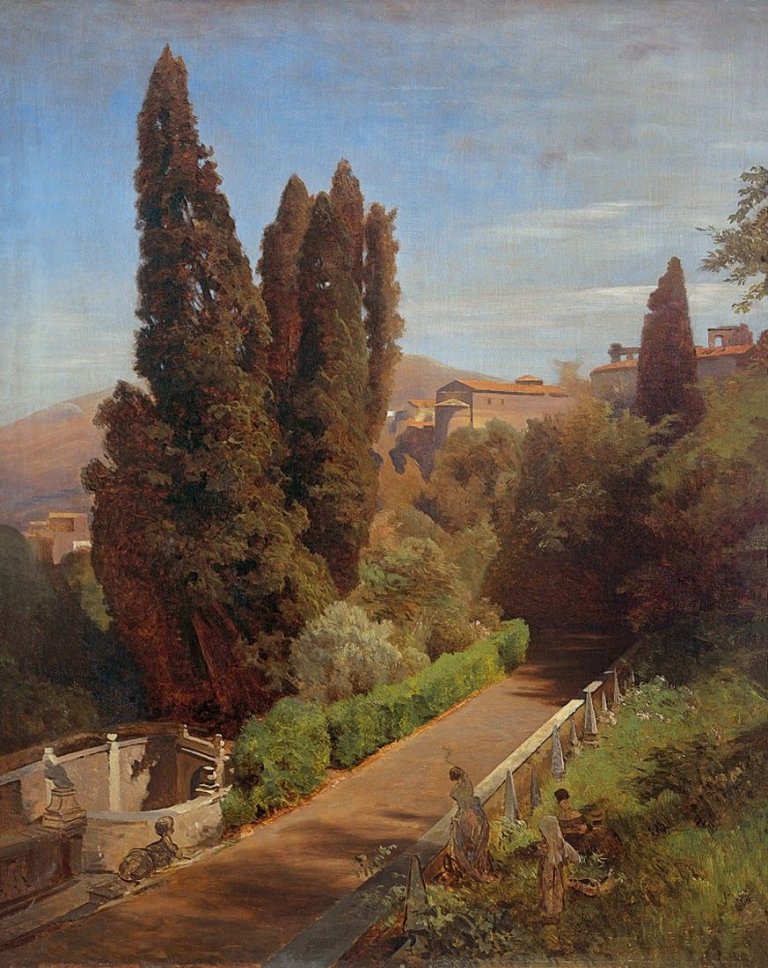 Auf diesem Bild ist das folgende Kunstwerk zu sehen: Oswald Achenbach. Italienische Landschaft. Um 1870.