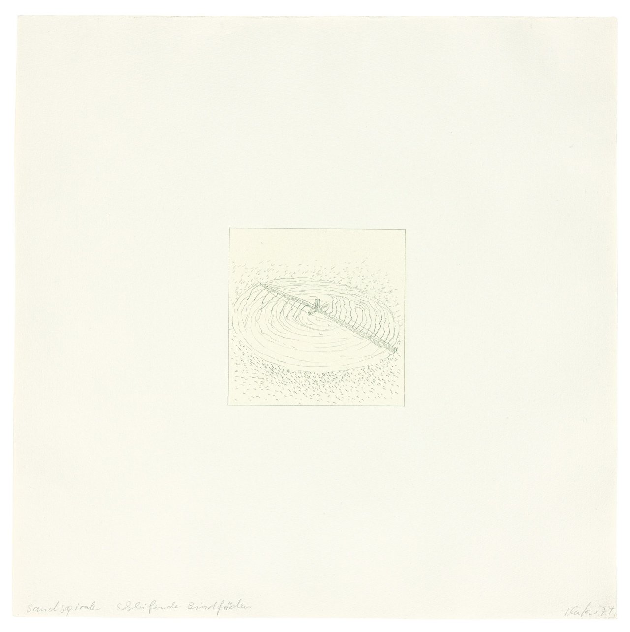 This picture shows the following artwork: Günther Uecker. „Sandspirale schleifende Bindfäden“. 1974.