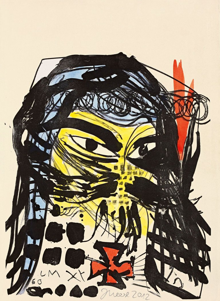 Auf diesem Bild ist das folgende Kunstwerk zu sehen: Jonathan Meese. „1. Heilbuttn´s der Kunst (Formzucki)“. 2006/2011.