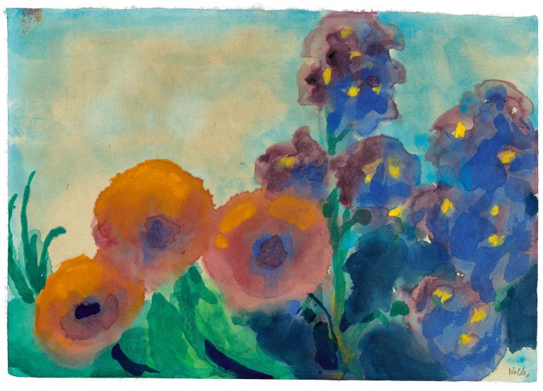 This picture shows the following artwork: Emil Nolde. ”Mohn und Rittersporn”. Circa 1951/55.