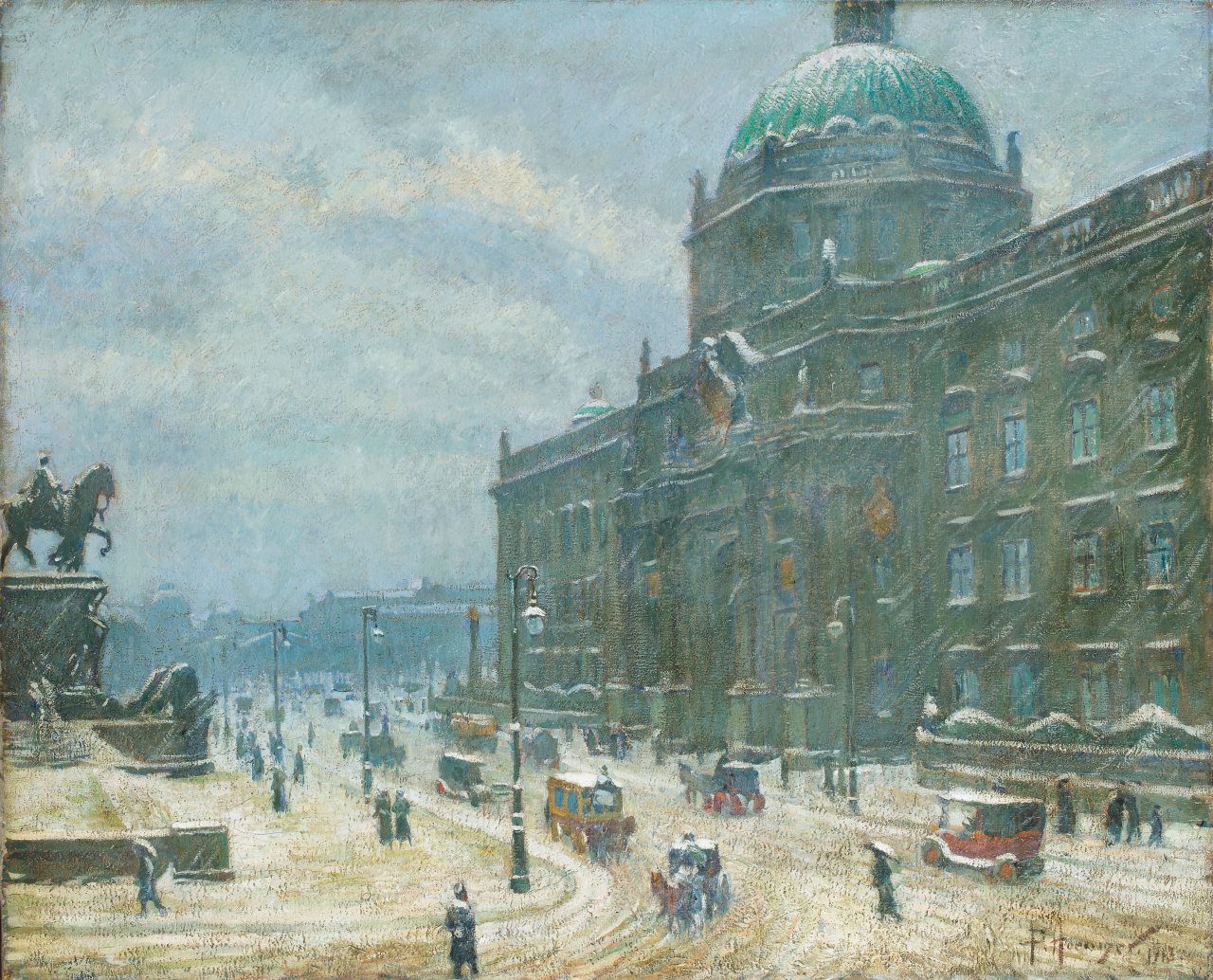 Auf diesem Bild ist das folgende Kunstwerk zu sehen: Paul Hoeniger. „Berliner Schloß im Schnee“. 1913.