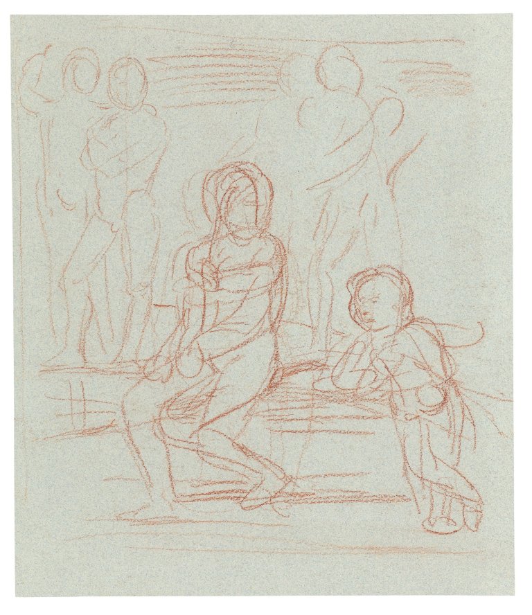 Auf diesem Bild ist das folgende Kunstwerk zu sehen: Hans von Marées. Studien zum „Lob der Bescheidenheit“ (doppelseitig). Um 1884/85.