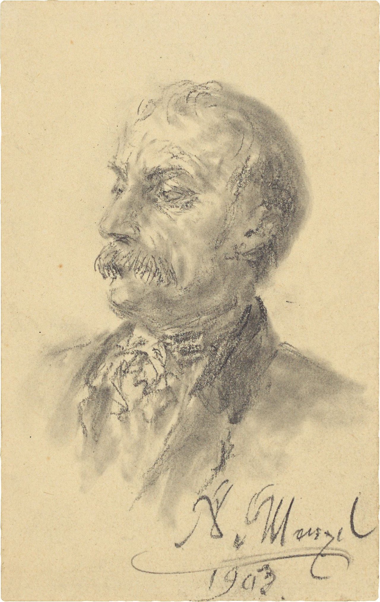 This picture shows the following artwork: Adolph Menzel. Portrait of a gentleman with a moustache. 1903.